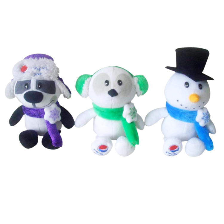 Hot Selling Christmas Doll Custom Plush Stuffed Pepsico Style Dog and Snowman Toy Doll