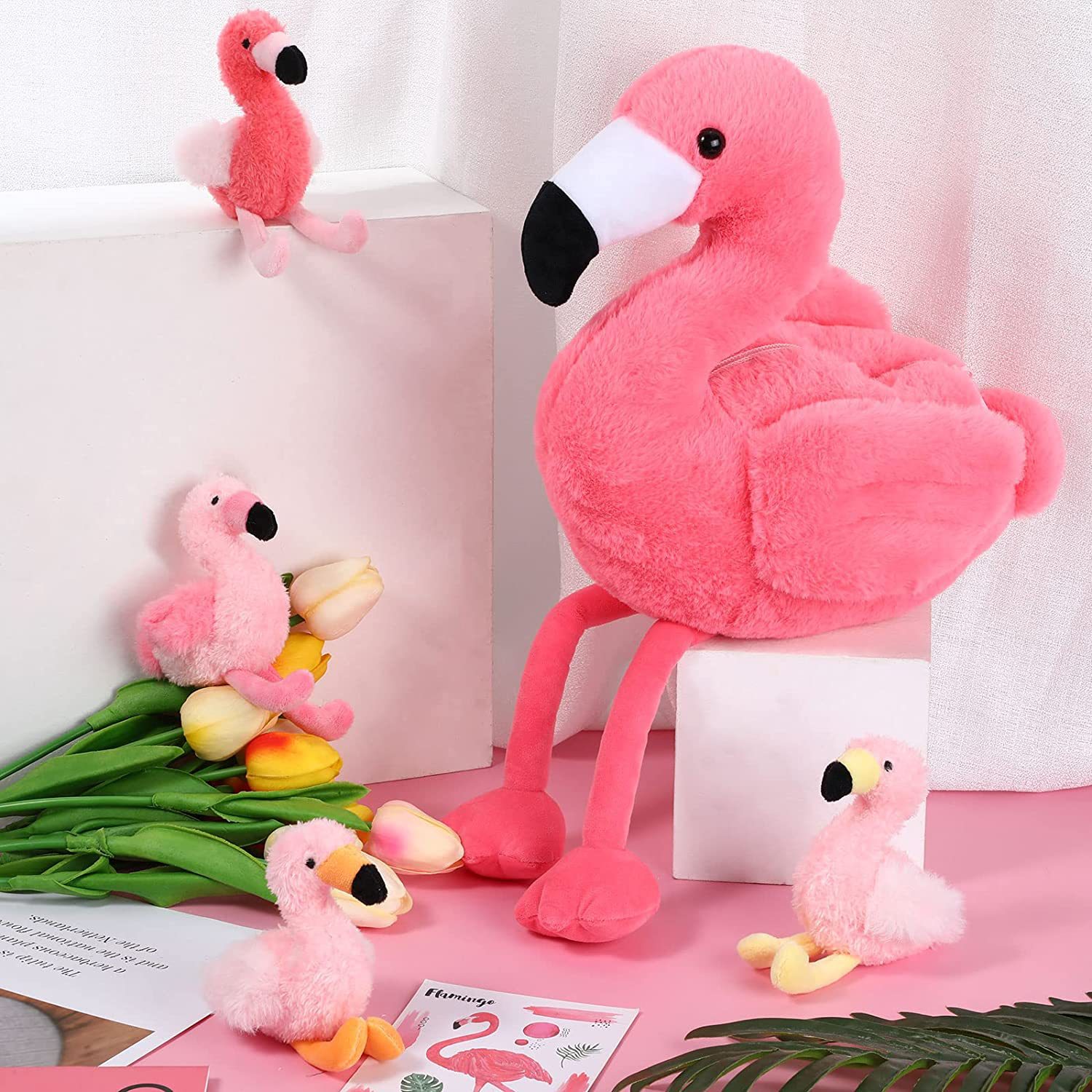 Children Gift Plush Stuffed Cartoon Pink Flamingo Toy Set Storage Doll