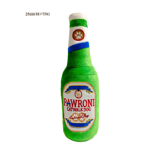 Pawroni Beer Bottle Plush Squeaker Soft Dog Toy