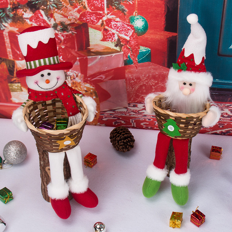 Table Decoration Plush Stuffed Santa Claus Toy Doll Christmas Candy Basket