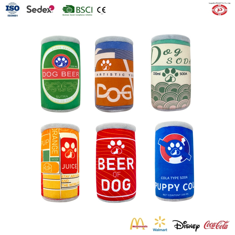 YD-BD007 Soda Beer Can Custom Design Pet Suply Soft Plush Squeakky Dog Chewy Toy