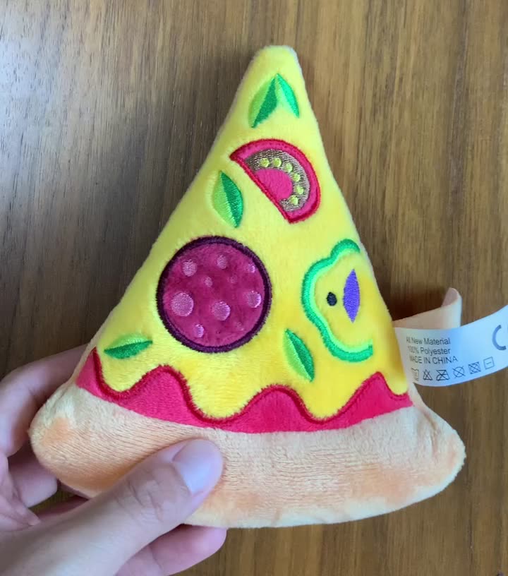 YD-BD013 Pizza Food Custom Design Plush Embroidered Soft Squeaky Dog Toy