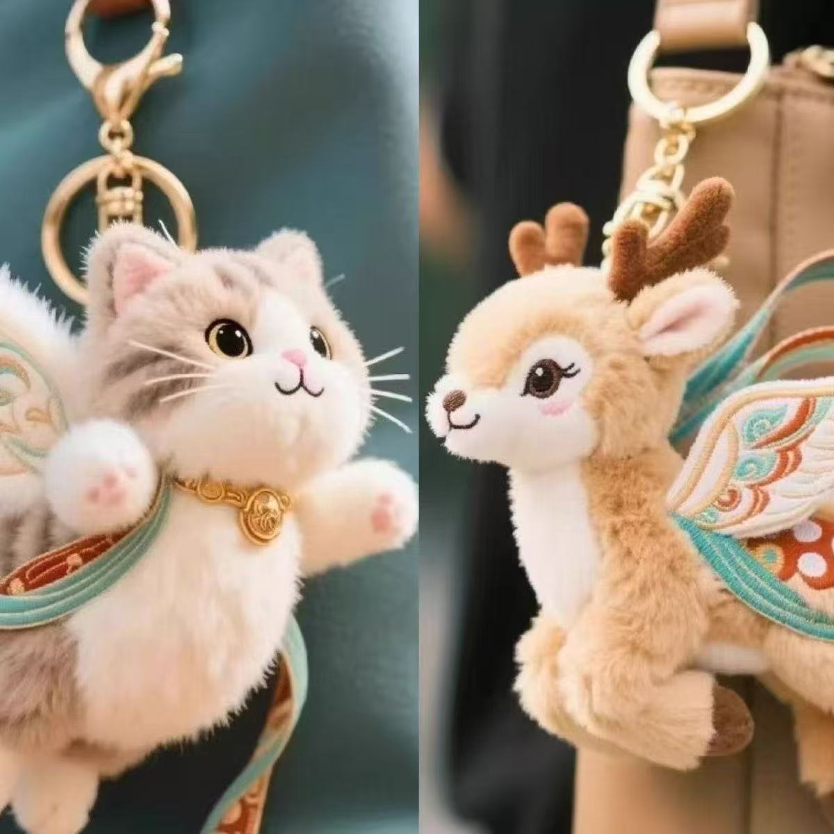 Creative Cultural Custom Plush Stuffed Cute Cat Nice-colored Deer Toy Keychain