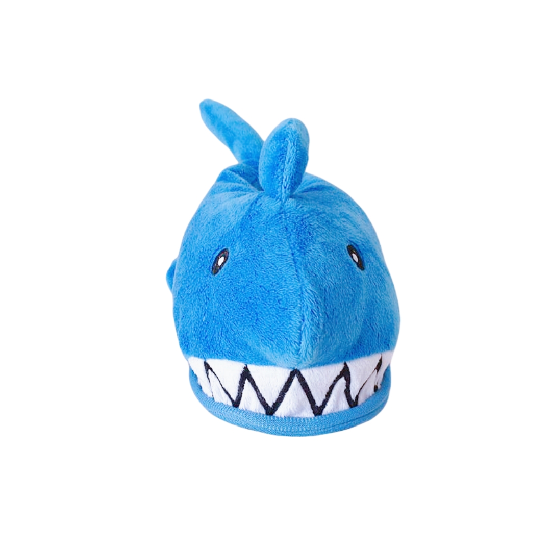 Blue Shark with Embroidered Teeth Plush Kids Hotel Indoor Soft Slippers