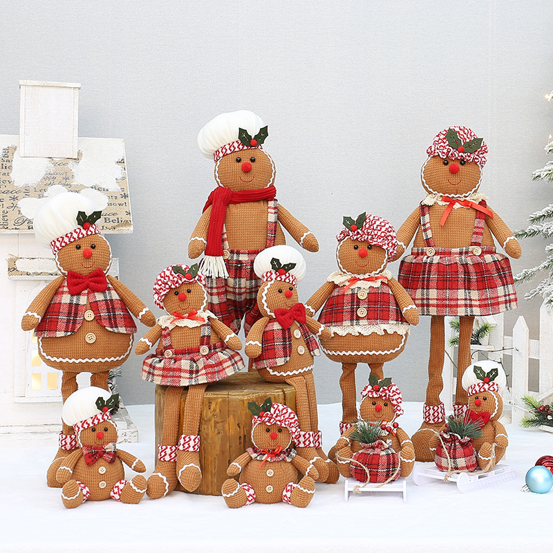 Christmas Plush Stuffed Cute Long Leg Gingerbread Man Cook Toy Doll