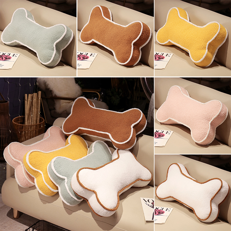 Custom Logo Cushion Plush Stuffed Bone Shape Fluffy Toy Pillow