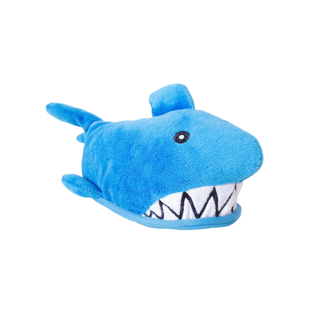 Blue Shark with Embroidered Teeth Plush Kids Hotel Indoor Soft Slippers