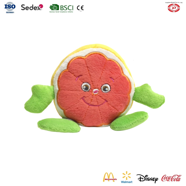 Fruit Orange Embroidered Face Plush Soft Pet Squeaky Dog Chewy Toy