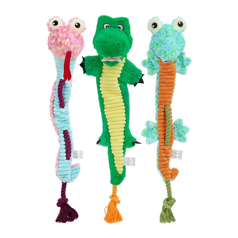 Creative Pet Plush Snake Corduroy Dog Chew Squeaky Rope Toy
