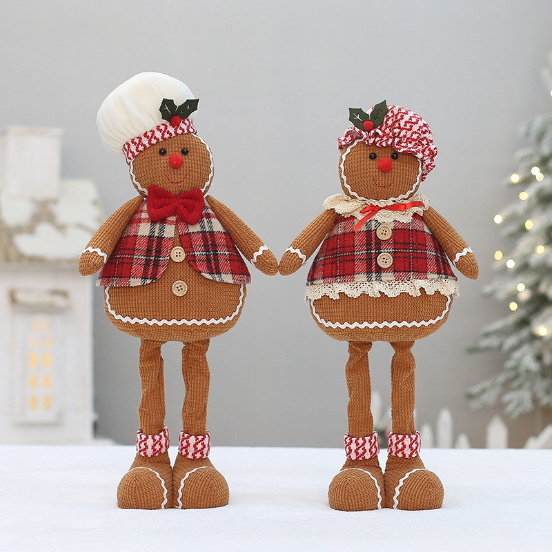 Christmas Plush Stuffed Cute Long Leg Gingerbread Man Cook Toy Doll