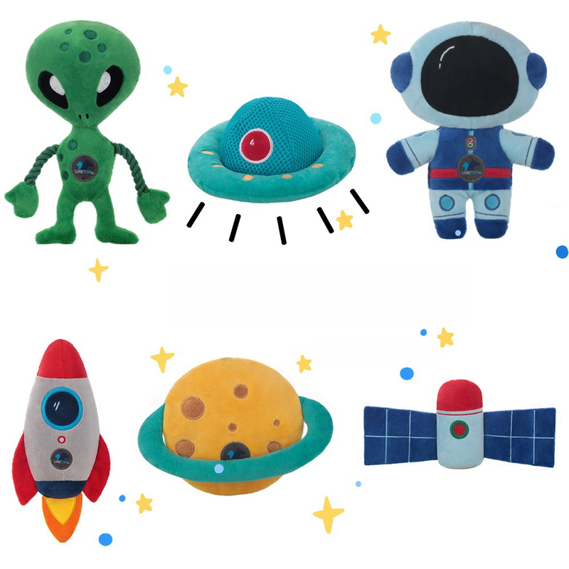 Atacado personalizado para luxuosos de animais de estimação de pelúcia de cachorro alienígena recheado Chew Squeaky Toy