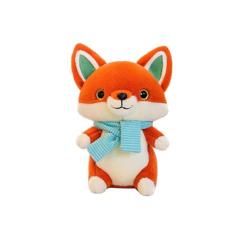 Fox Animal Fluffy Soft Stuffed Doll with Scarf Custom Pillow Gift Plush Toys