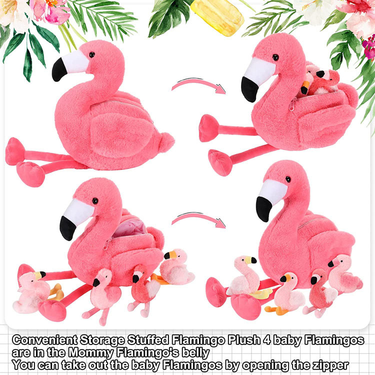 Children Gift Plush Stuffed Cartoon Pink Flamingo Toy Set Storage Doll