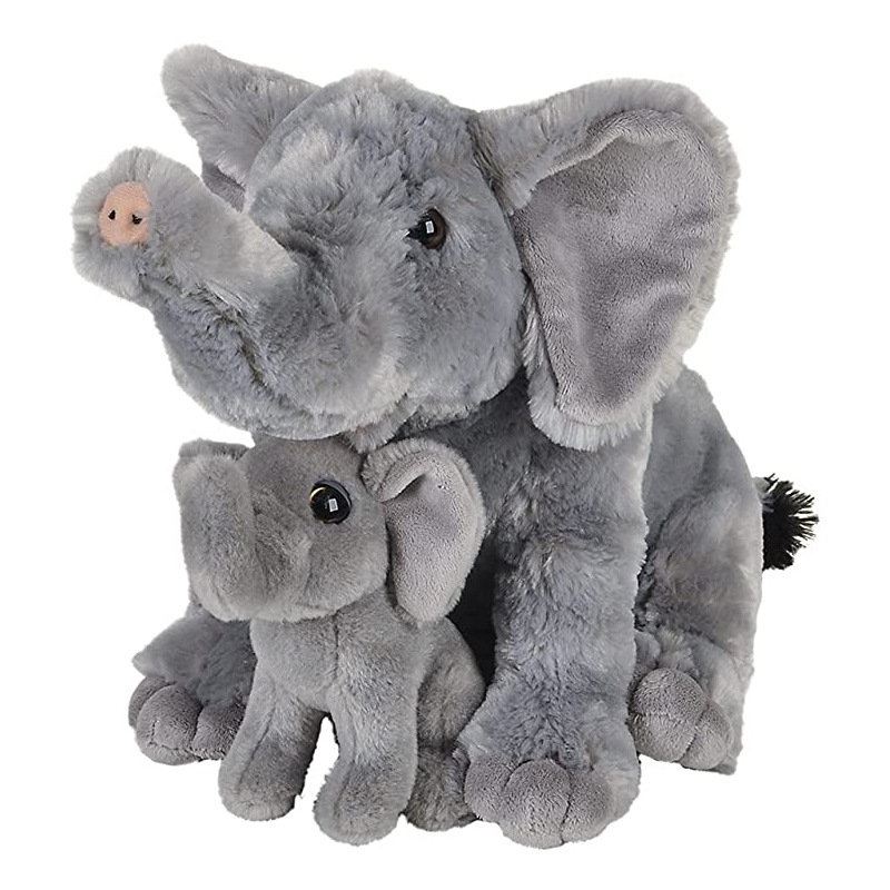 Educational Toy Set Plush Stuffed Animal Mother and Baby Elephant Doll