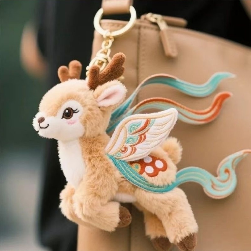 Creative Cultural Custom Plush Stuffed Cute Cat Nice-colored Deer Toy Keychain