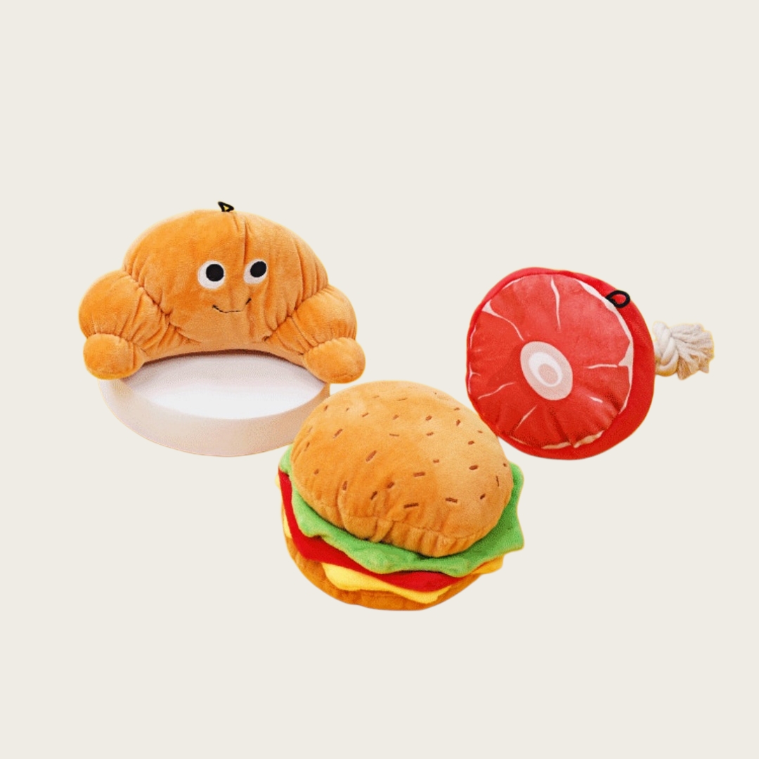 Dog Party Yummy Food Design Hamburger Soft Plush Squeaky Chewy Toys