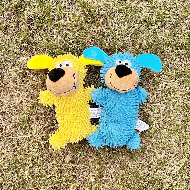 Yellow Blue Dog Mop Plush Soft Dog Chewy Squeaky Custom Pet Toys