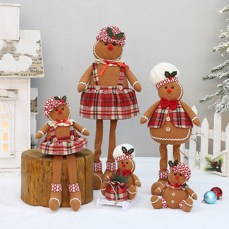 Christmas Plush Stuffed Cute Long Leg Gingerbread Man Cook Toy Doll