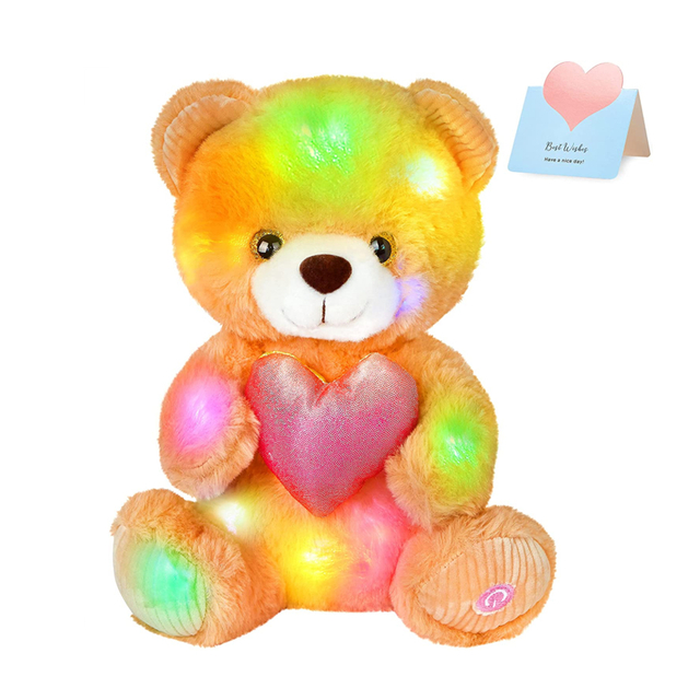 Stuffed Animal Plush Soft Toys Sitting Holding Love Bed Night Light Birthday for Kids