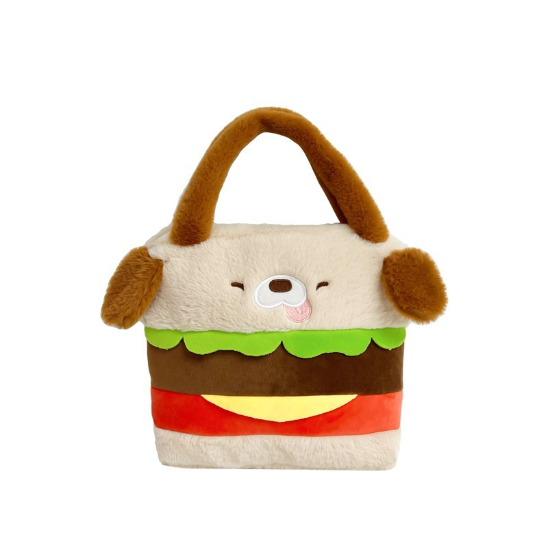 Cartoon Girl Gift Plush Stuffed Hamburger Dog Toy Handbag