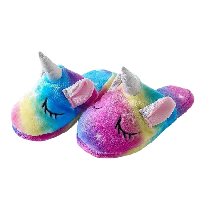 Plush Stuffed Furry Warm Colorful Unicorn Toy Indoor Slippers