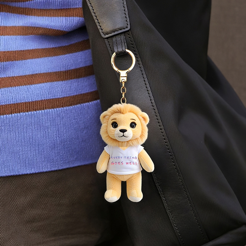 Custom Logo Wholesale Plush Stuffed Furry Cute Lion Toy Keyring