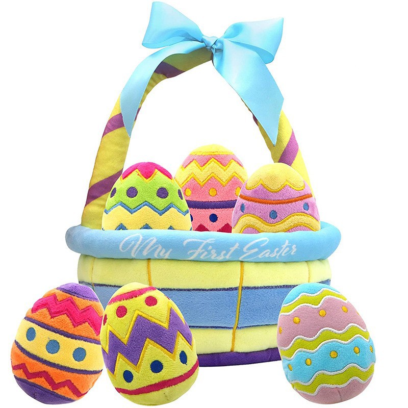 Wholesale Easter Toy Set Plush Stuffed Easter Eggs with Basket