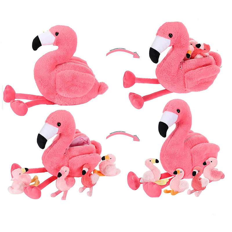 Children Gift Plush Stuffed Cartoon Pink Flamingo Toy Set Storage Doll