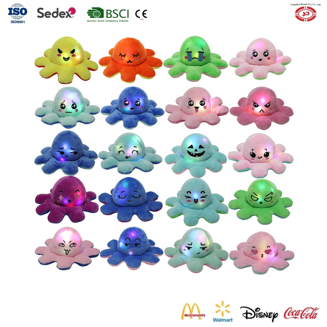 YD-BD032 Led Lights Octopus Reversible Custom Plush Kids Gift Collection Toys