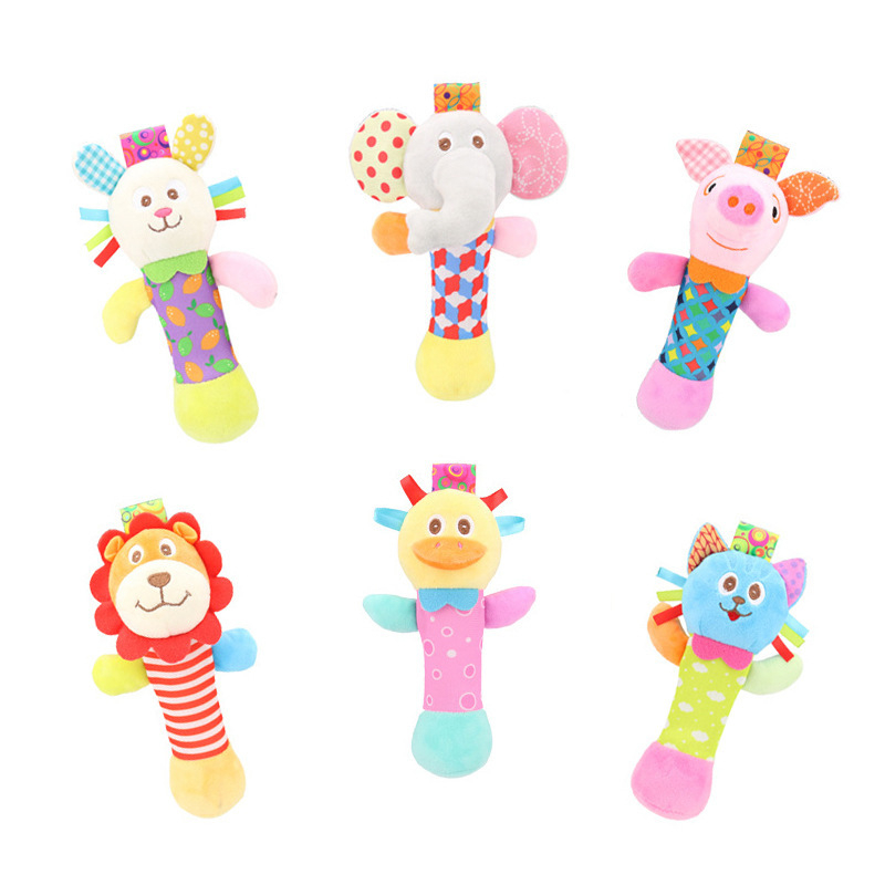 EN71 Baby Toy Custom Plush Stuffed Cartoon Animal Bell Hand Stiick