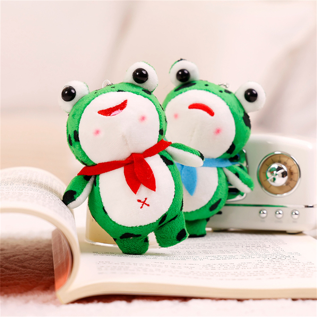 Green Frog Doll Plush Mini Soft Custom Keychain Toys with Scarf Gift