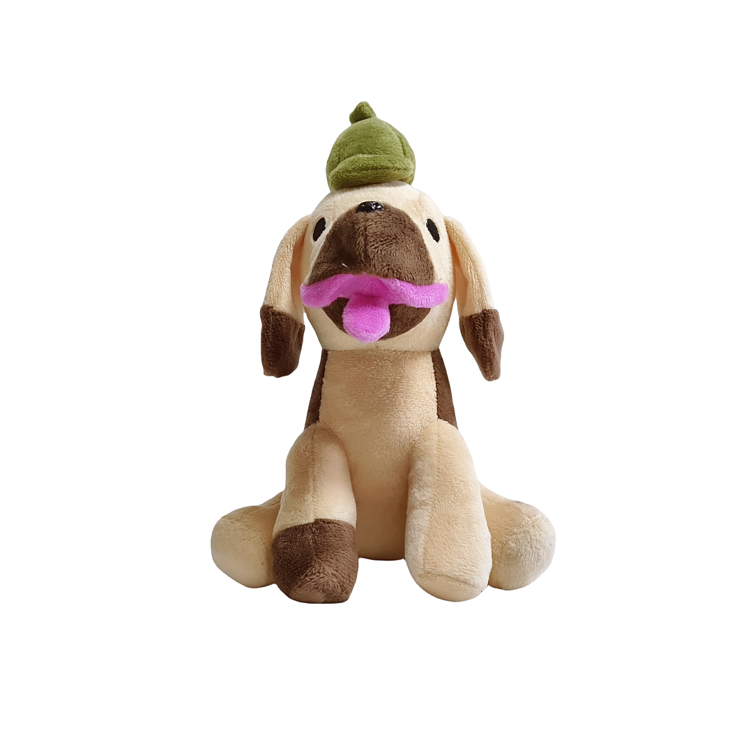 Beige Plush Dog Sitting Animal Custom Stuffed Embroidered Toy with Hat