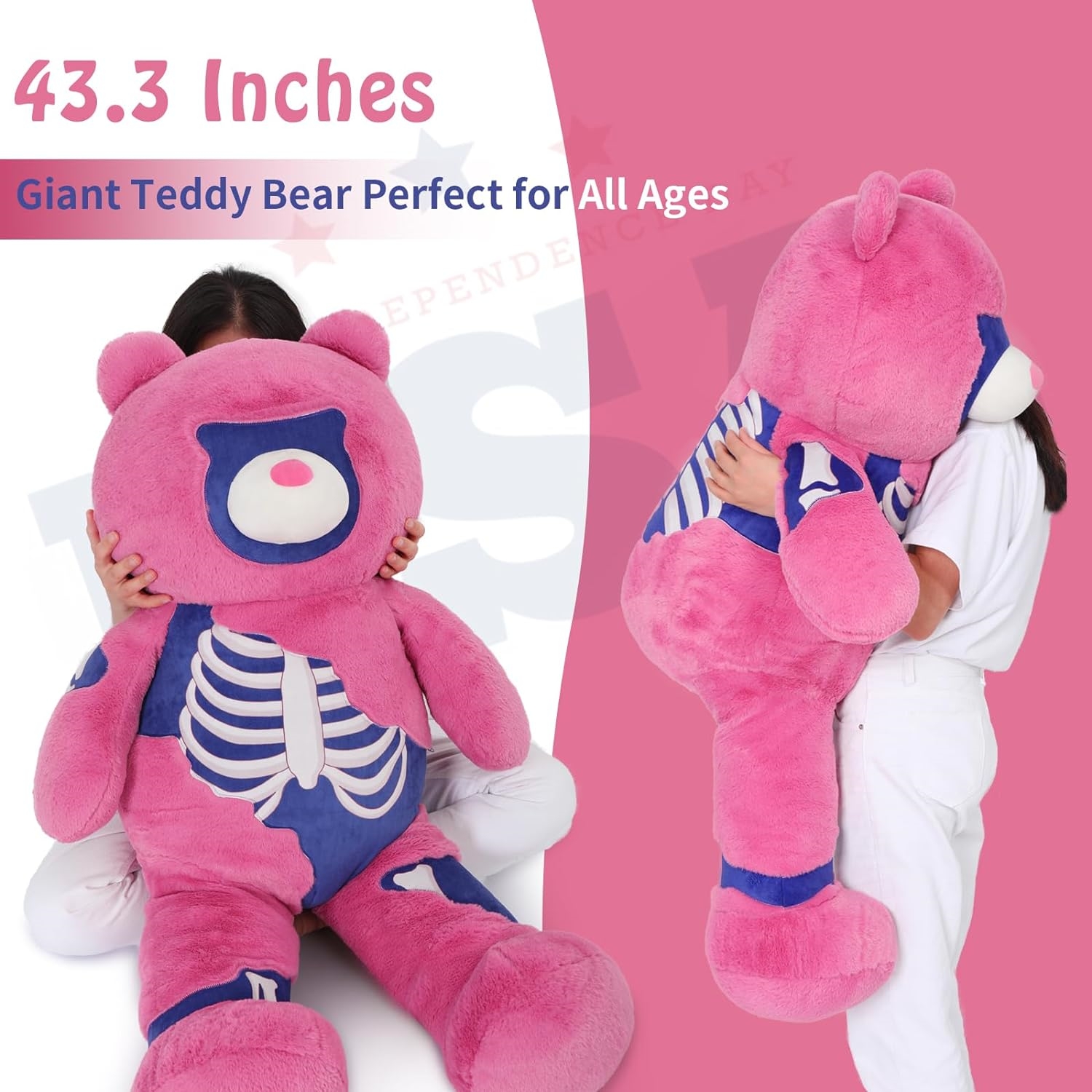 Giant 43inches Teddy bear soft plush pink cuddly huggable stuffed gift toys