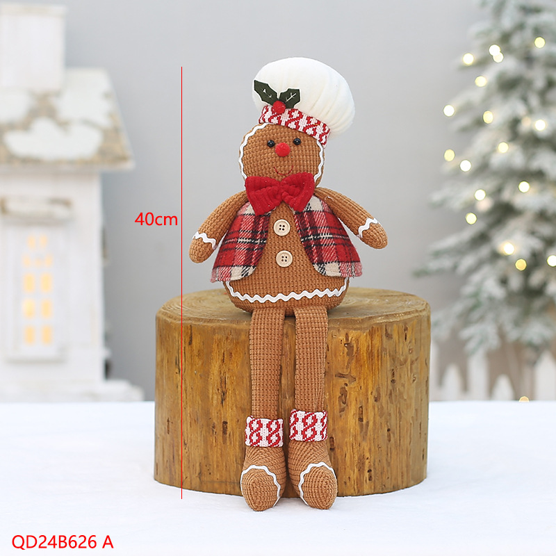 Christmas Plush Stuffed Cute Long Leg Gingerbread Man Cook Toy Doll