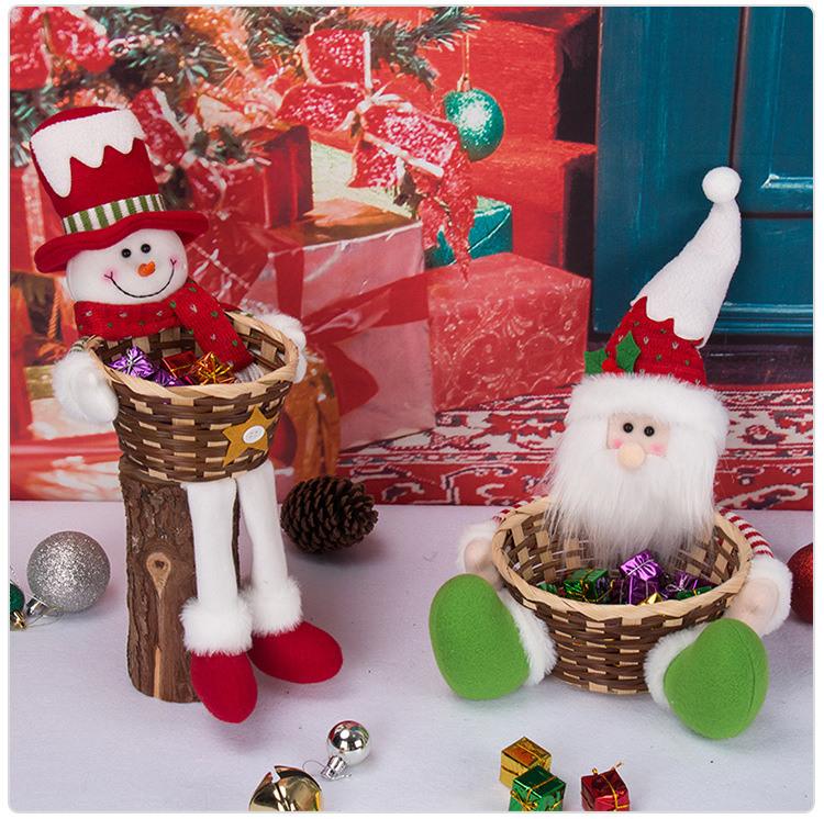 Table Decoration Plush Stuffed Santa Claus Toy Doll Christmas Candy Basket