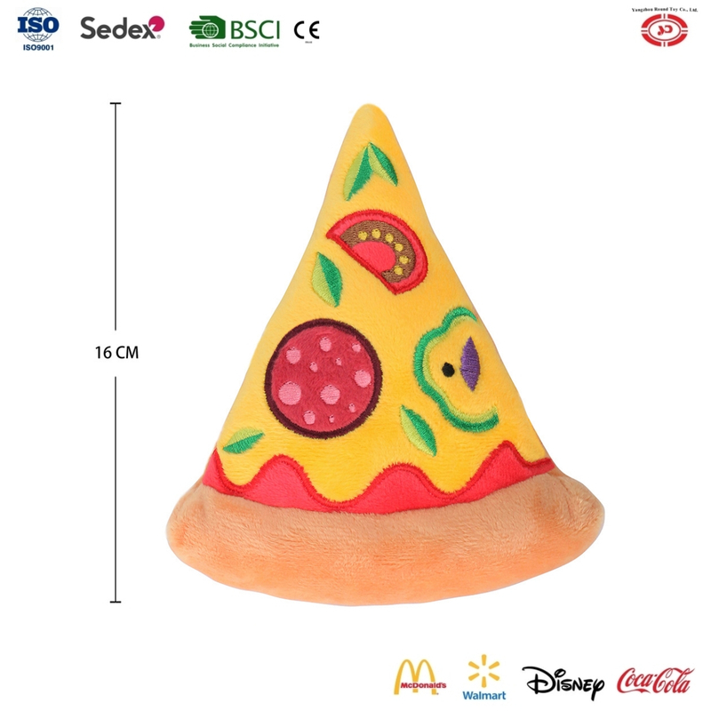 YD-BD013 Pizza Food Custom Design Plush Embroidered Soft Squeaky Dog Toy