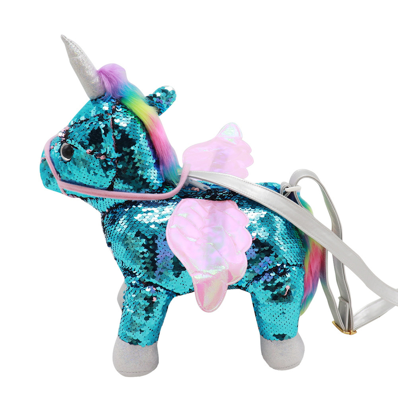 Sequins Plush Reflective Cartoon Unicorn Toy Girl Crossbody Bag