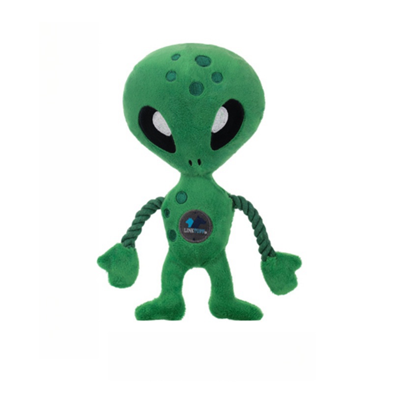 Atacado personalizado para luxuosos de animais de estimação de pelúcia de cachorro alienígena recheado Chew Squeaky Toy