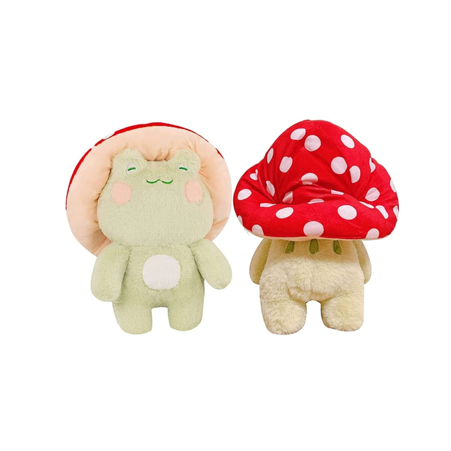Frog Plush Toys 8inches Cute Frog with Pink Mushroom Hat Stuffed Doll Mascot