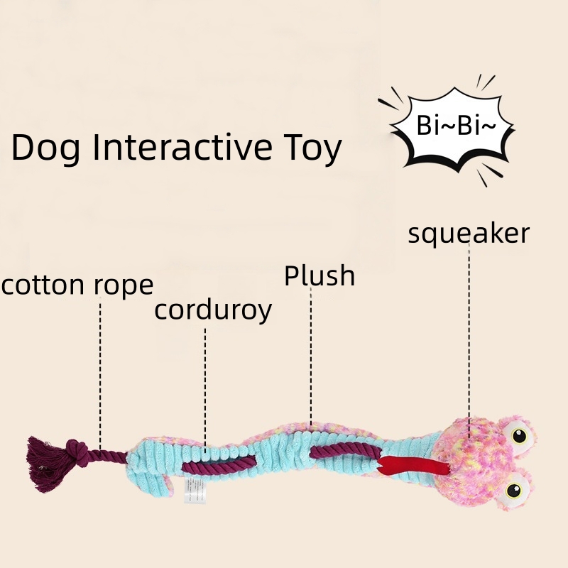 Creative Pet Plush Snake Corduroy Dog Chew Squeaky Rope Toy