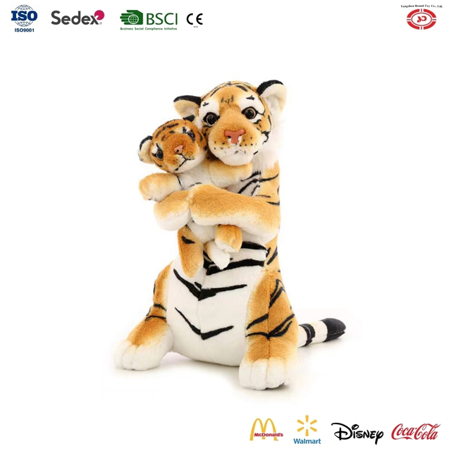 YD-BD065 Yellow Tiger Forest Animal Plush Custom Simulation Toy Wth Joey