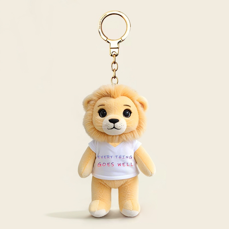 Custom Logo Wholesale Plush Stuffed Furry Cute Lion Toy Keyring