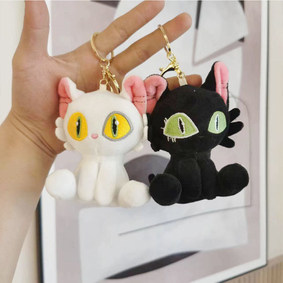 2023 New Cartoon Series Custom Plush Stuffed White/Black Cat Toy Keychain