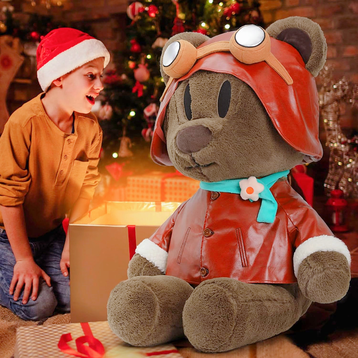Teddy Pilot Bear Giant Dark Brown Plush Soft Unique Gift Stuffed Toys