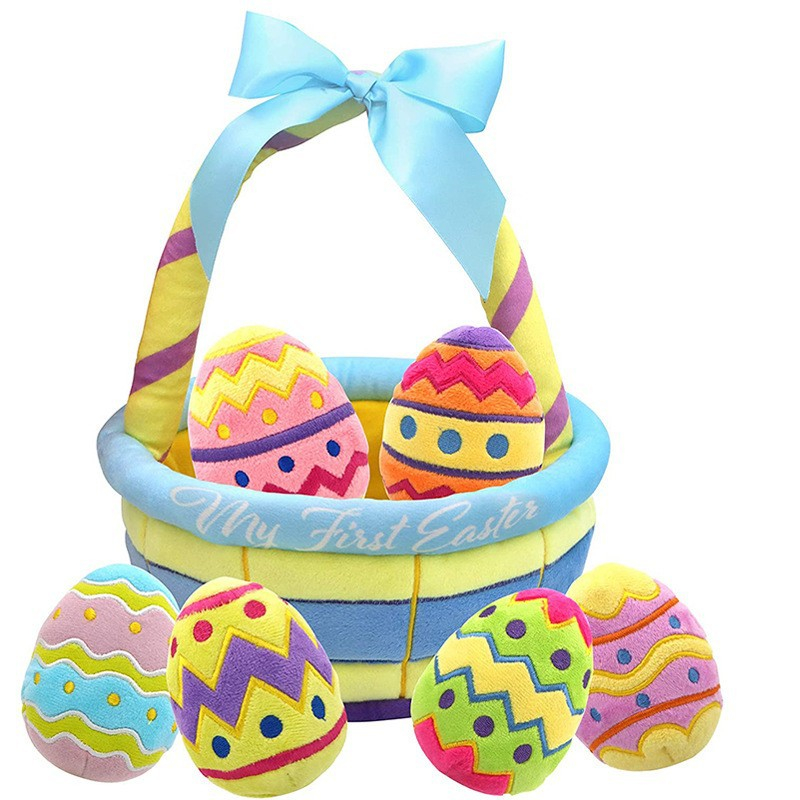 Wholesale Easter Toy Set Plush Stuffed Easter Eggs with Basket