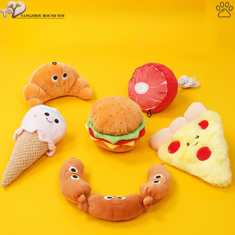 Dog Party Yummy Food Design Hamburger Soft Plush Squeaky Chewy Toys