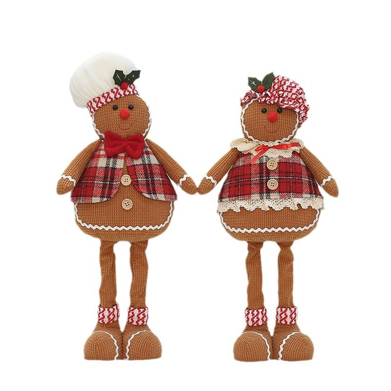 Christmas Plush Stuffed Cute Long Leg Gingerbread Man Cook Toy Doll