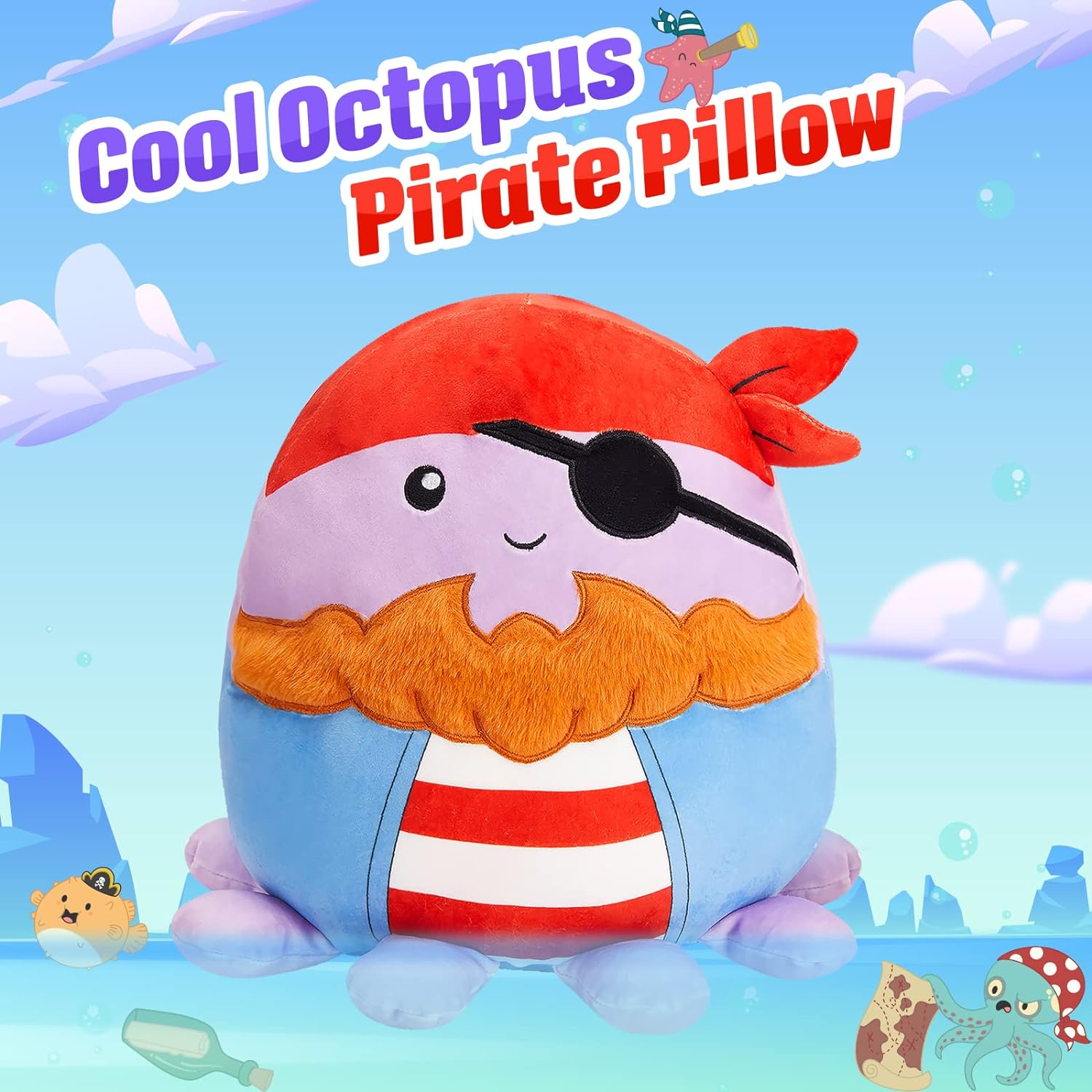 Pirate Octopus Plush Pillow Cute Soft Stuffed Hugging Sea Animal Toy Gifts