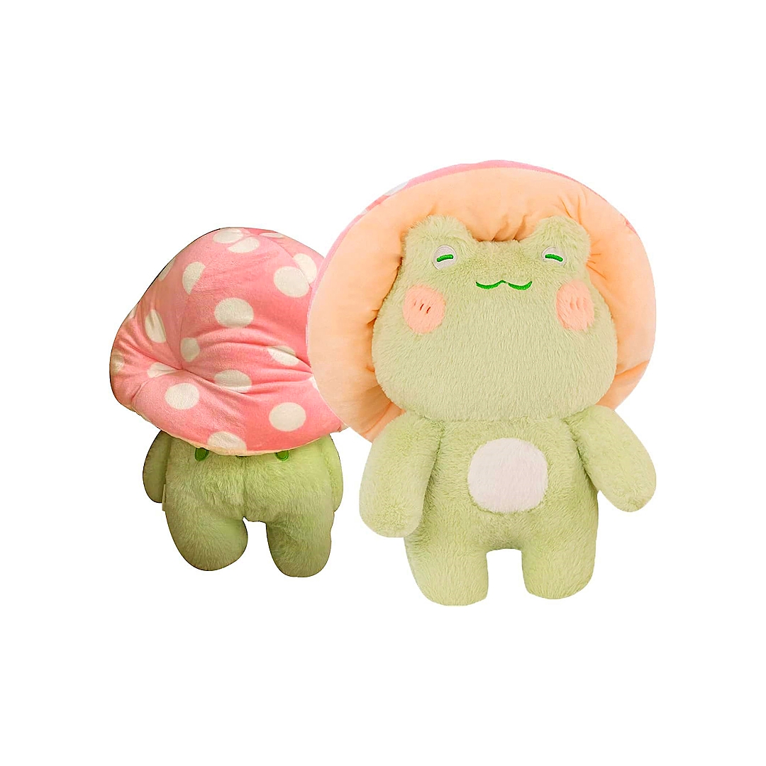 Frog Plush Toys 8inches Cute Frog with Pink Mushroom Hat Stuffed Doll Mascot