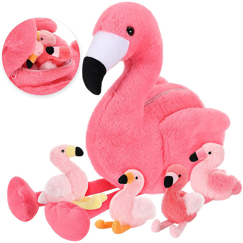 Children Gift Plush Stuffed Cartoon Pink Flamingo Toy Set Storage Doll